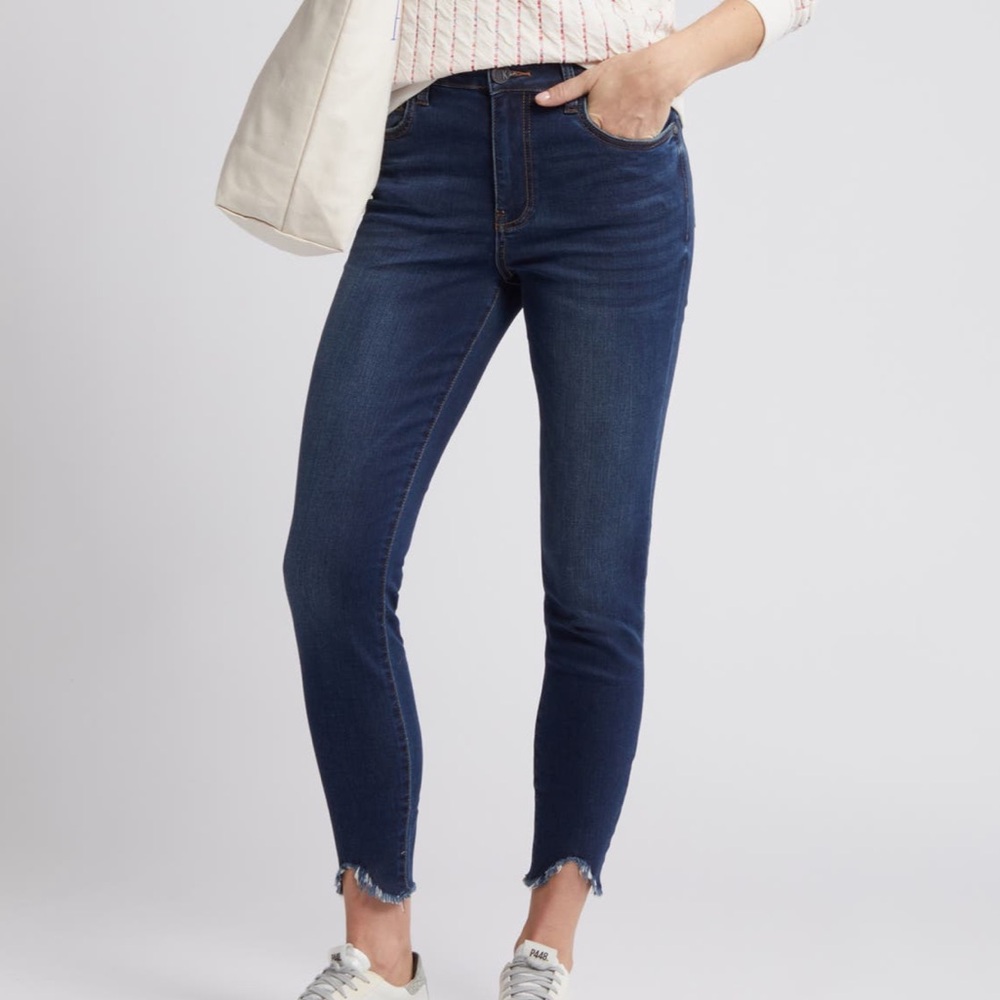 KUT from the Kloth Donna High Waist Curve Hem Ankle Skinny Jeans